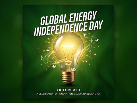 Bright glowing light bulb with energy icons celebrating global energy independence day event poster design