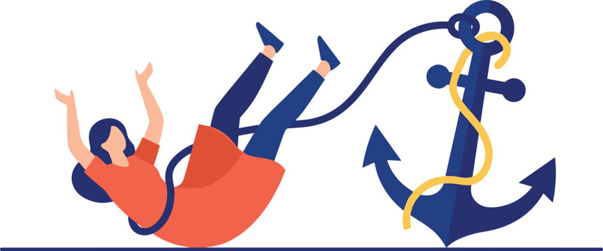 Business Risk and Failure Concept Illustration with Woman Falling, Broken Anchor, Financial Instability, Crisis Management, and Operational Challenges