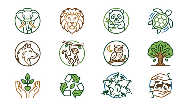 Collection of Animal Icons Representing Nature and Conservation