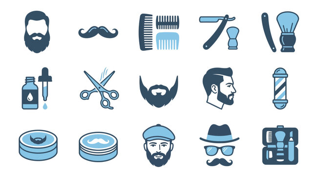 Collection of barber tools and grooming icons