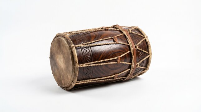 Traditional Indian dholak drum isolated on white background