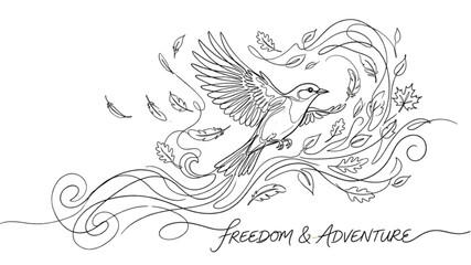 Fototapeta premium Flying Bird Freedom Continuous Line Art Illustration