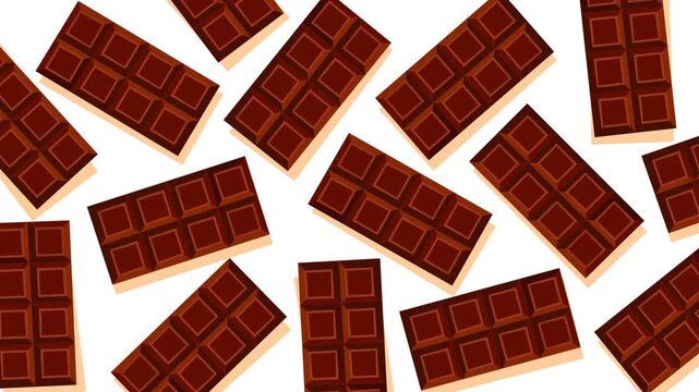 Close-up pattern of chocolate bars arranged on clean background, showing rich cocoa texture and sweet confectionery concept, perfect for food, bakery and dessert themed stock video footage