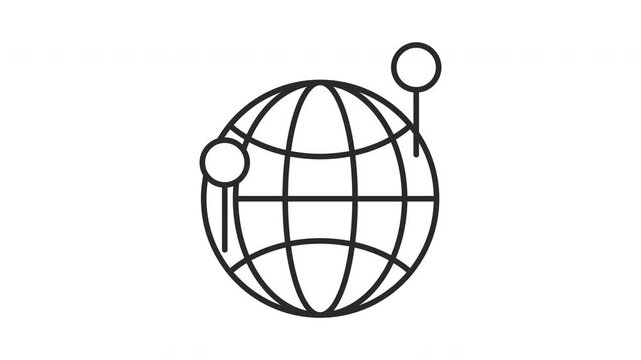 Global Network Connectivity and Worldwide Communication Technology Outline Icon Animation