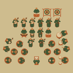 Fototapeta premium A top-down, minimalist flat vector illustration of a traditional Chinese Opera orchestra (sizhu) arrangement. 