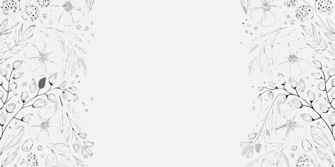Floral ornament in black and white line art style creating a decorative border arrangement botanical © Nikhil