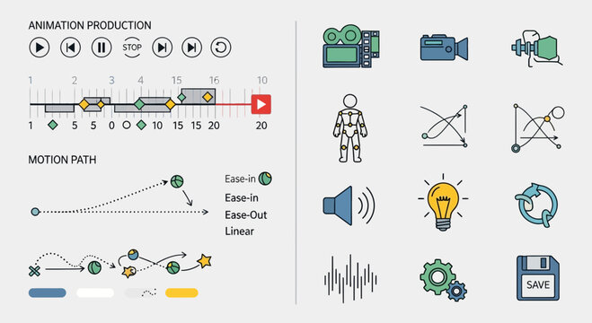 Animation Production Timeline & Motion Graphics Icons Set