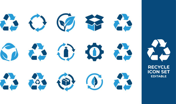 Ecology and recycling icon set for sustainable waste management
