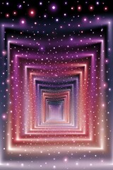 Fototapeta premium Infinite abstract corridor tunnel with glowing stars, portal lights and cosmic depth