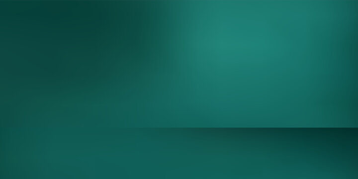 Deep green gradient background, empty studio room illustration.