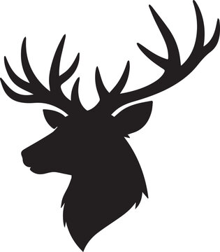 Black silhouette deer head with large antlers Vector