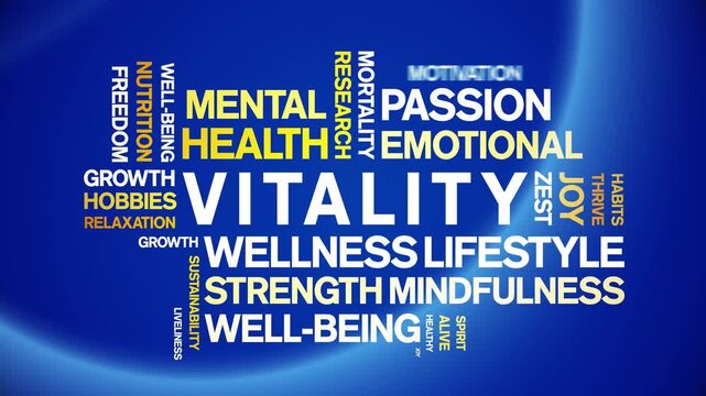 Vitality animated word cloud-text design animation tag kinetic typography seamless loop.
