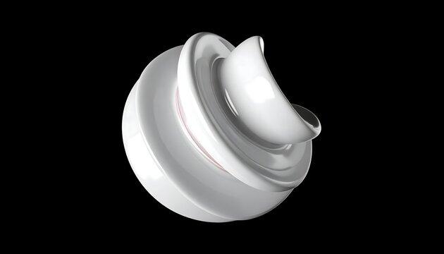 Glossy, layered, white object with curved, swooping forms against a black background