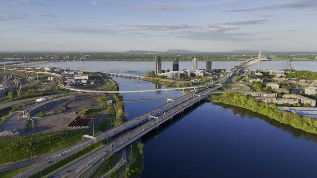 Aerial view of Verdun neighborhood near Ile de Soeur and Lachine Canal in Montreal, Quebec, Canada. g.
