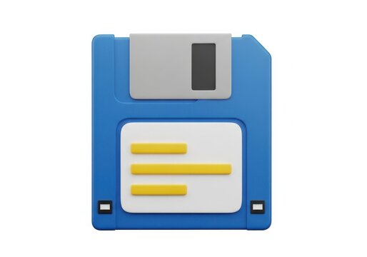 Flat design floppy disk icon with three yellow menu bars isolated on white background