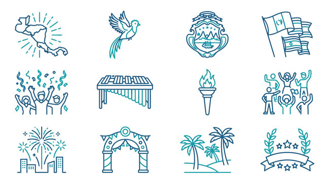 Colorful icons representing Central American culture and festivities