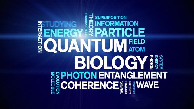 Quantum Biology animated word cloud-text design animation tag kinetic typography seamless loop.