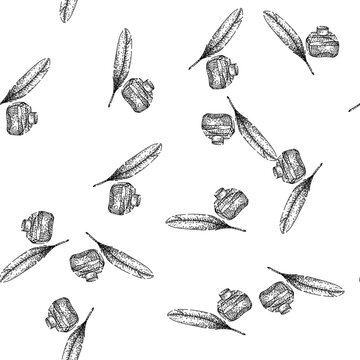 seamless pattern Quill pen and traditional inkwell portraying concepts of writing, education, literature, learning, and communication with a classic, vintage, and creative aesthetic
