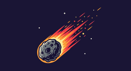 Fiery Meteorite Falling Through Space with Stars © riyan