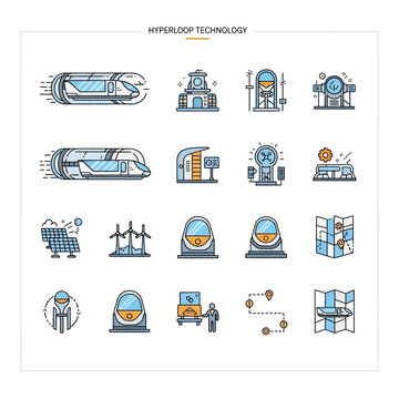 Hyperloop Technology Icons Set: Future Transport, Speed, Innovation