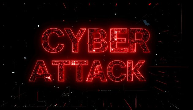 Glowing red "CYBER ATTACK" with circuit patterns on a dark background, hinting at digital security threats