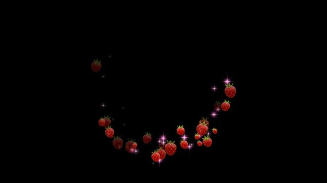円を描くかわいい苺とピンク色の星のパーティクル、1周から3周の3種類のセット、アルファチャンネル付き
