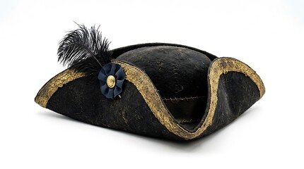 Obraz premium Historical Black Tricorn Hat with Gold Trim and Feather Plume