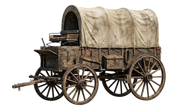 Vintage Old Western Covered Wagon Isolated on White Background