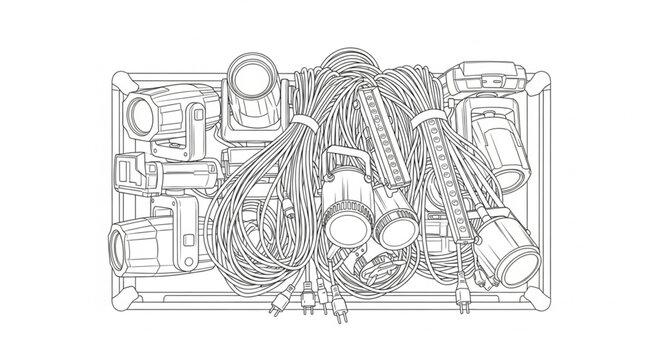 Machinery Illustration of Industrial Tools and Equipment in a Factory Setting