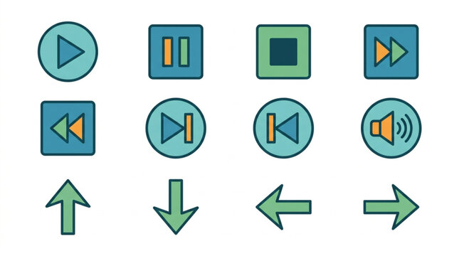 Digital Media Control Icons Set.