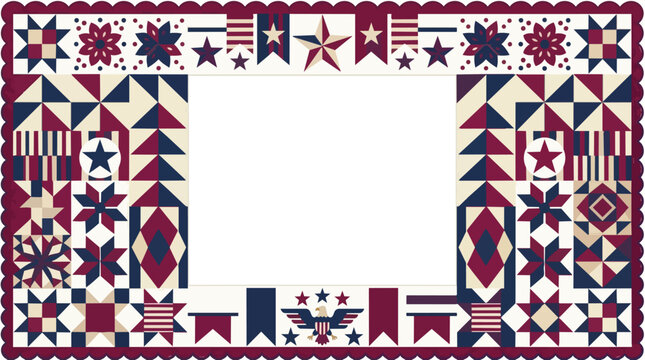Independence Day patriotic quilt pattern border with stars and red white blue motifs