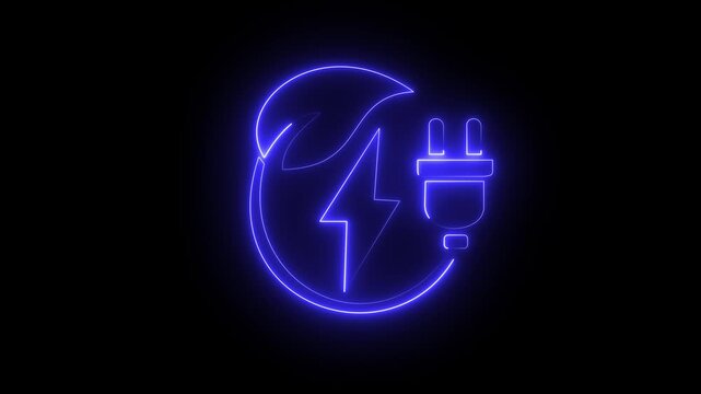 neon power icon animation in black background. neon animation in power icon