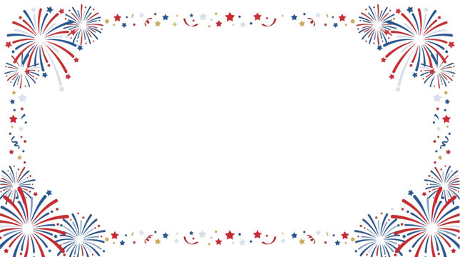 Independence Day celebration background with red white and blue fireworks and stars