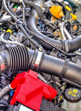 Modern car engine background close up view