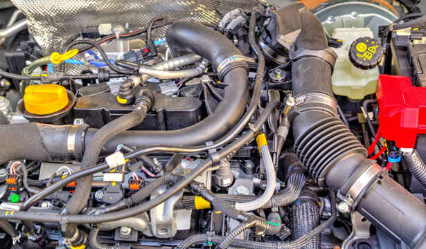 Modern car engine background close up view