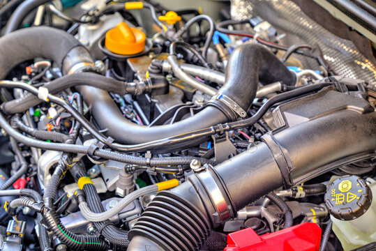 Modern car engine background close up view