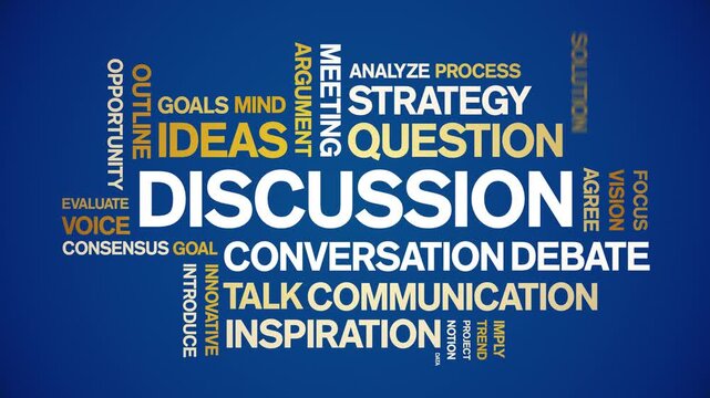 Discussion animated word cloud-text design animation tag kinetic typography seamless loop.