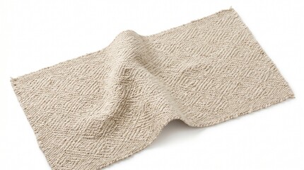 Fototapeta premium High-Quality Natural Beige Linen Fabric Texture Swatch with Detailed Woven Pattern and Soft Rippled Surface on White Background