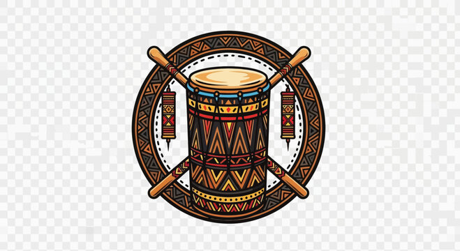 Tribal Drum with Sticks, Ethnic Ornament, African Music Symbol