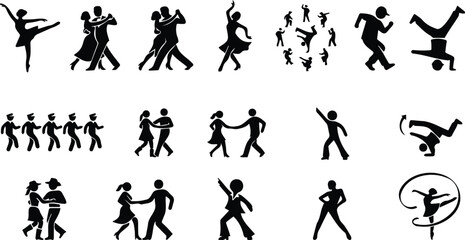 Dance Silhouette Collection Ballet Tango Ballroom Breakdance Couple Solo Hip Hop Vector Set © PoremolChandra