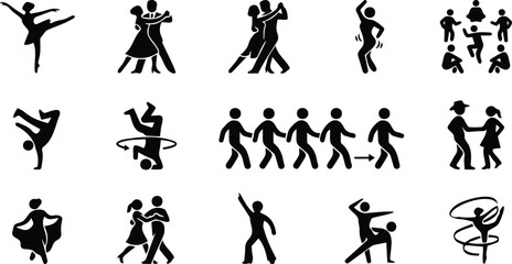 Dance Style Silhouette Icon Set Ballet Tango Breakdance Couple Line Flash Mob Vector Collection © PoremolChandra