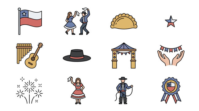 Colorful icons representing Texas culture and traditions