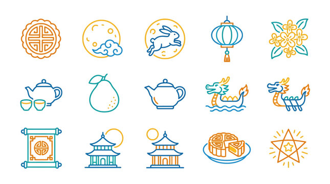 Colorful icons representing traditional festival elements (1)