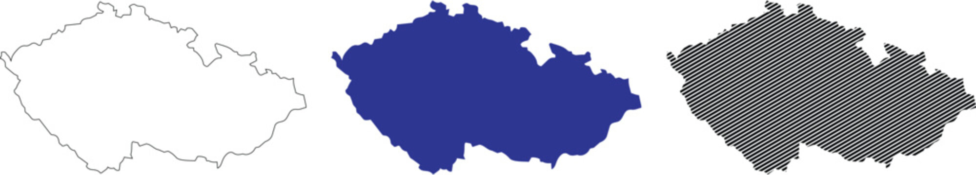Czech Republic outline map isolated on transparent background, vector illustration in blue solid color, political geography cartography.