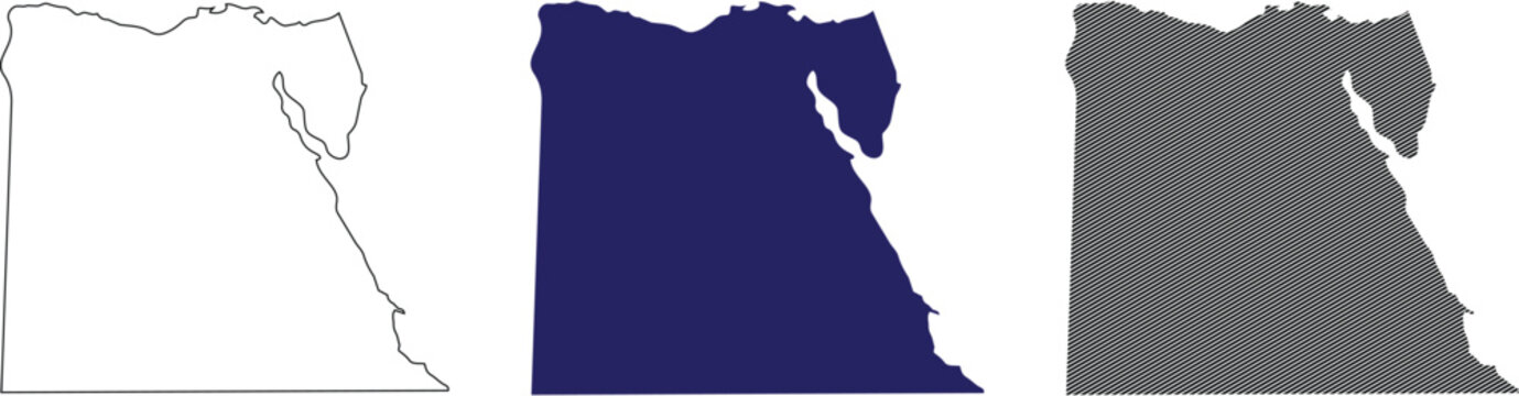 Egypt outline map isolated on transparent background, vector illustration in dark blue solid color, political geography cartography.