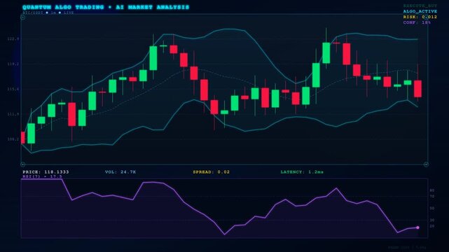 Quantum Algorithmic Trading HUD - AI Market Analysis Cyberpunk Interface 2K Loop