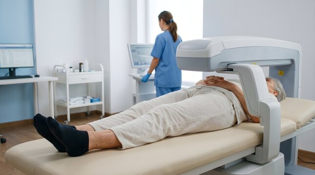 Senior Bone Density Screening Procedure and Osteoporosis Scan in Clinic