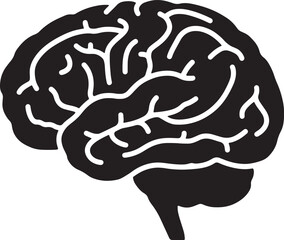Obraz premium Solid black human brain silhouette anatomy icon