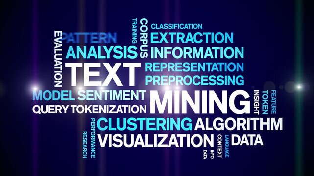Text Mining animated word cloud-text design animation tag kinetic typography seamless loop.