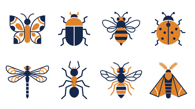 Insects icons set colorful bugs.